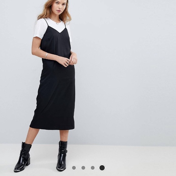 black midi cami slip dress